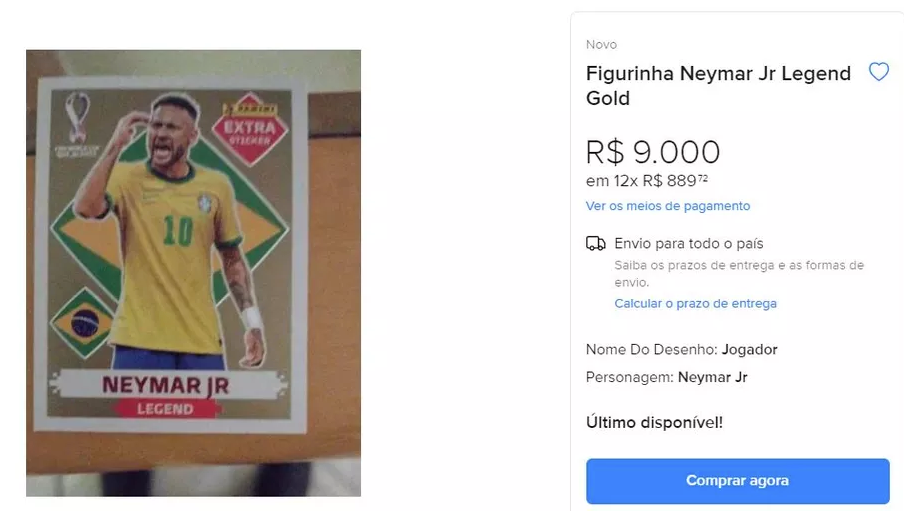 Figurinha do Neymar é vendida no Mercado Livre - Foto destaque: Reprodução / Internet